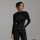 Draped Off-Shoulder Long Sleeve Top